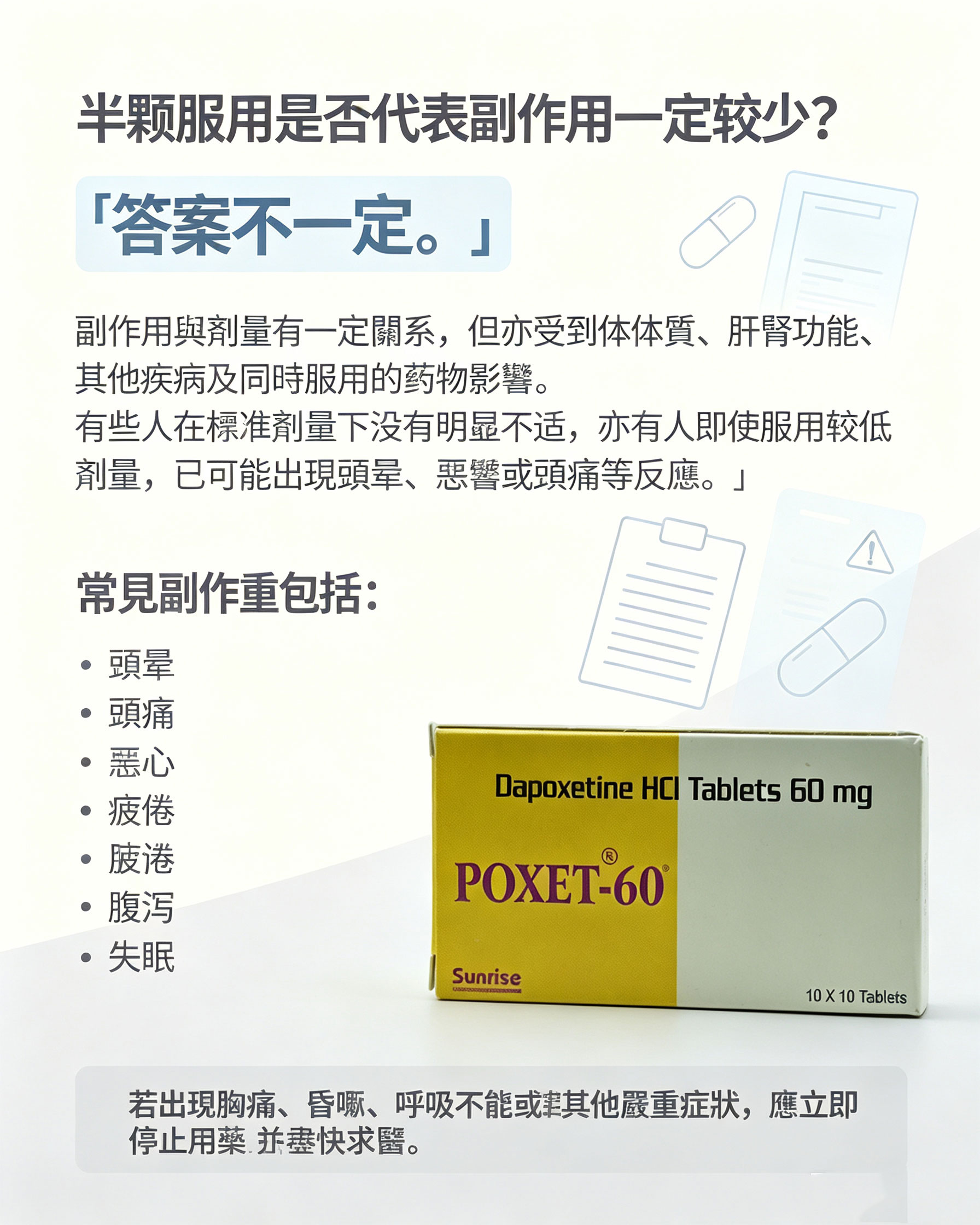 半顆服用必利勁是否代表副作用一定較少